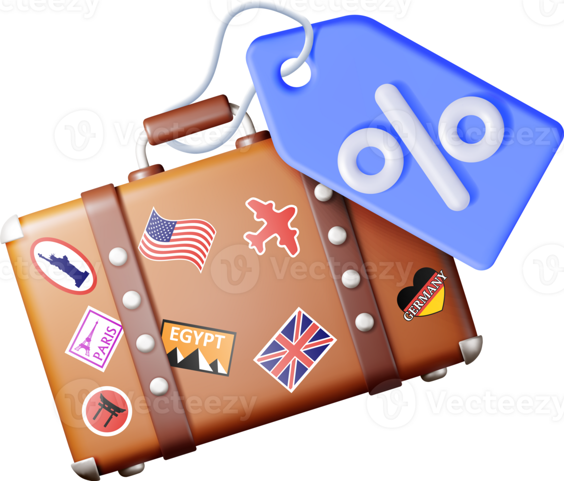 3d suitcase with blue price tag png
