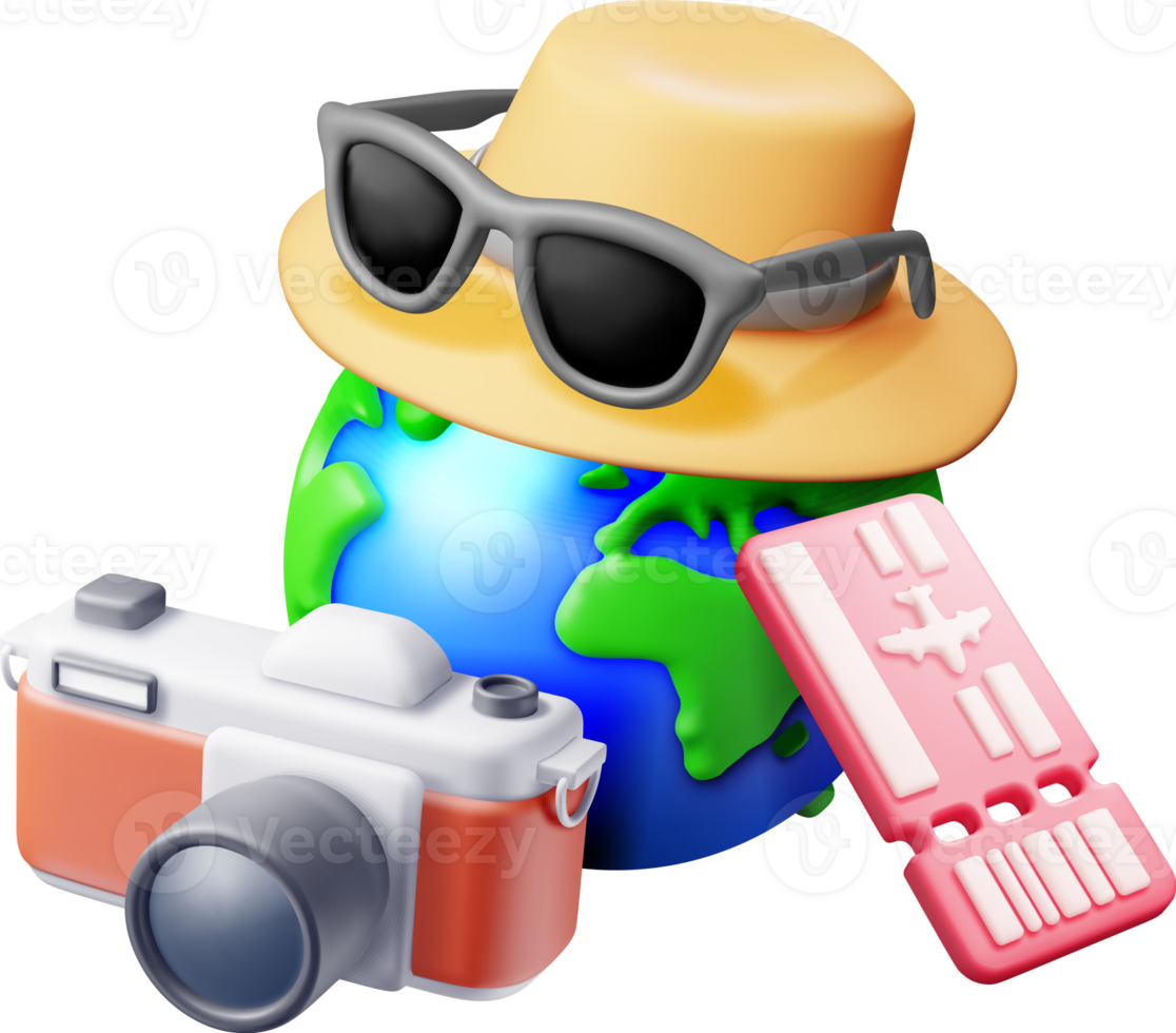 3d Airline Ticket, Sunglasses Camera and Globe png