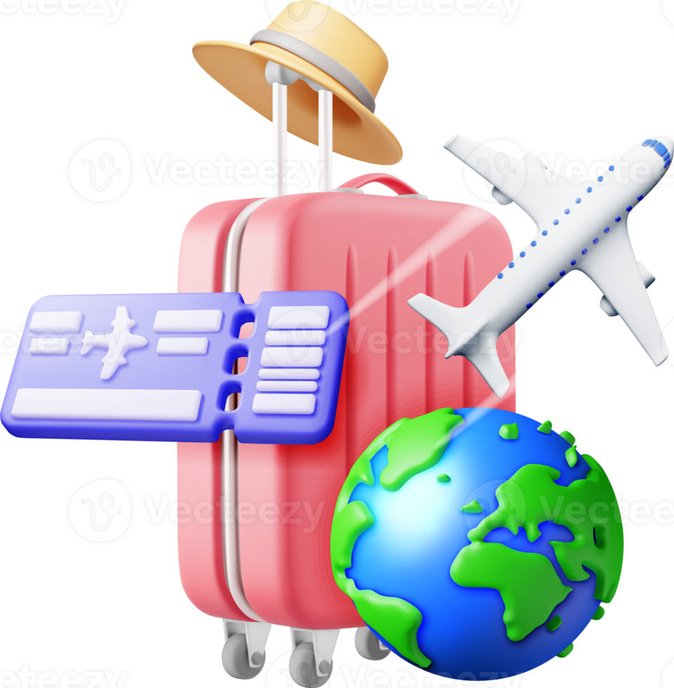 3d Airline Ticket, Travel Bag, Globe and Airplane png