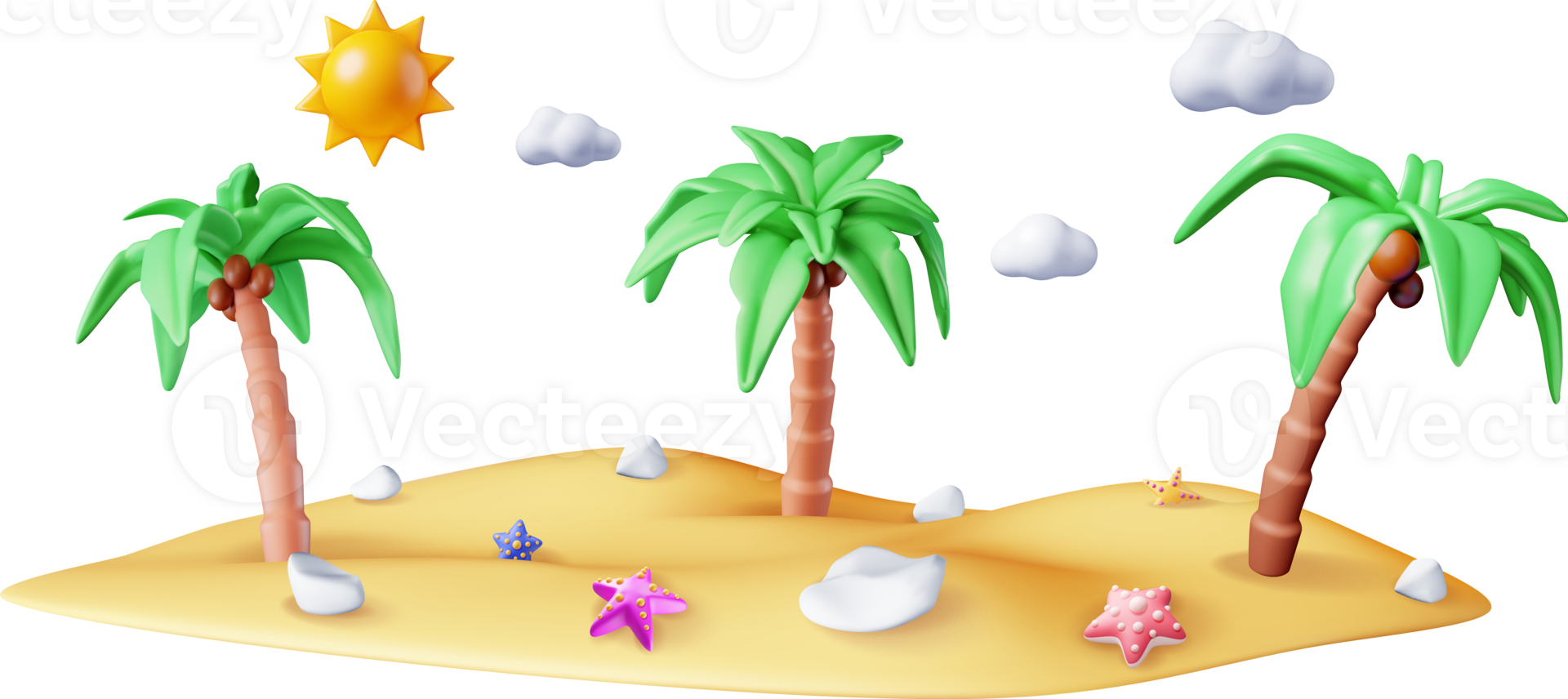 3D Landscape of Palm Tree on Beach png