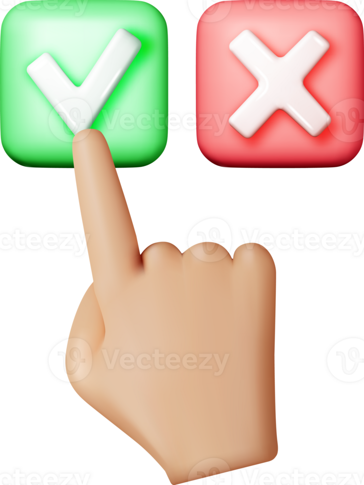 3D right and wrong button shape and hand png