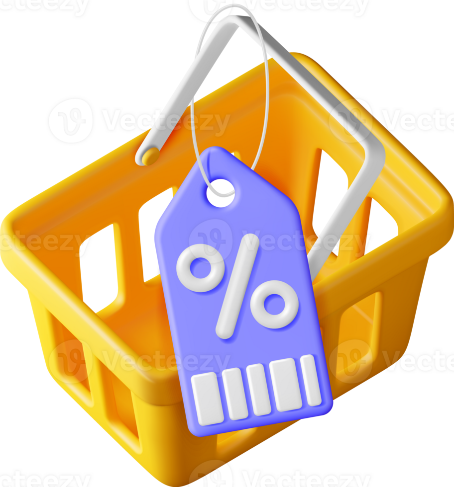 3d shopping cart and coupon with percentage symbol png
