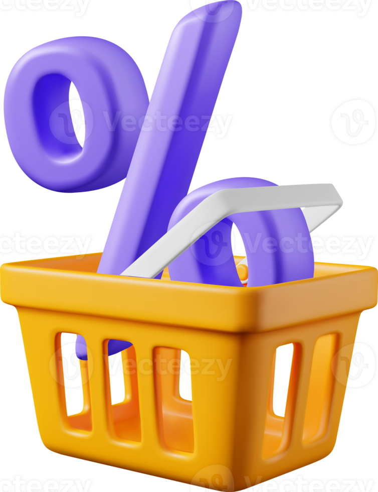 3D shopping basket with percentage symbol png