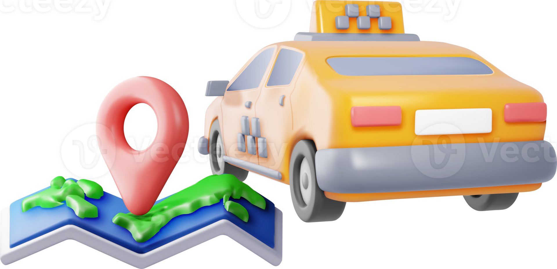 3D taxi car sedan and paper map png