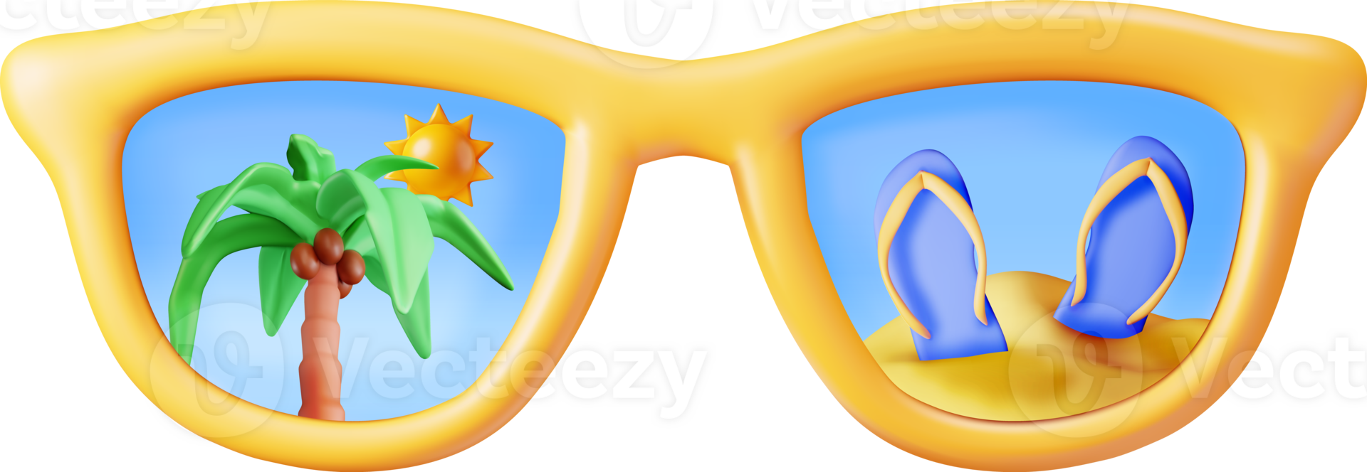 3D Sunglasses with Palm Trees and Beach png