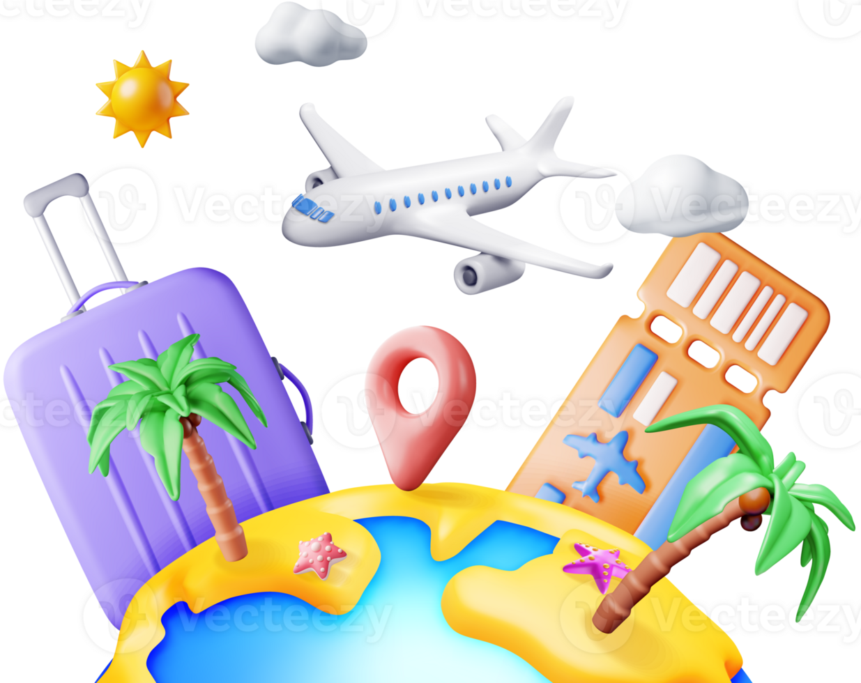 3D Landscape of Palm on Beach, Airplane Ticket Bag png