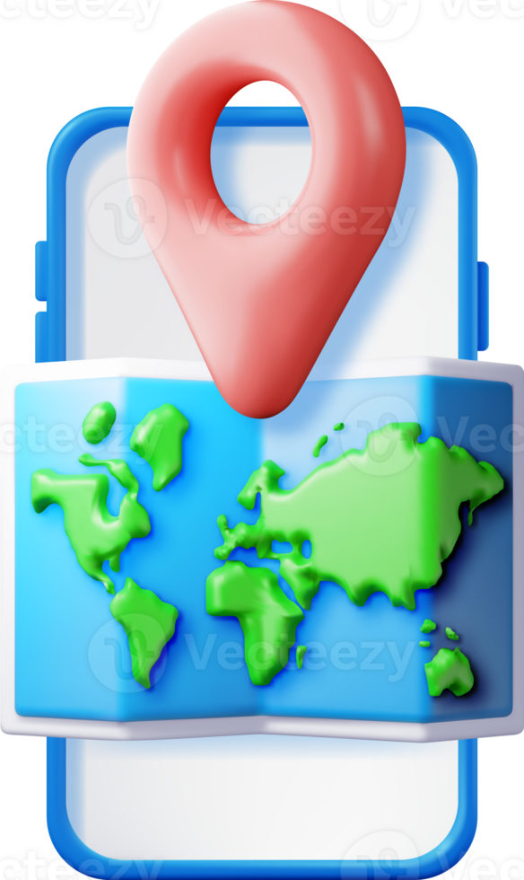 3D location world map and pin in smartphone png