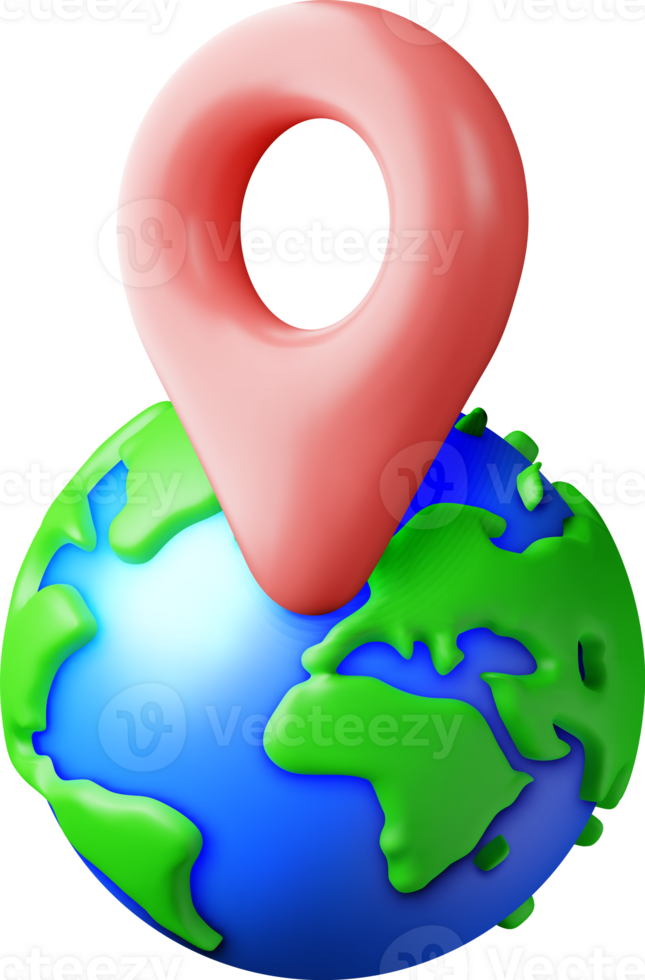 3D cartoon planet earth and location pin png