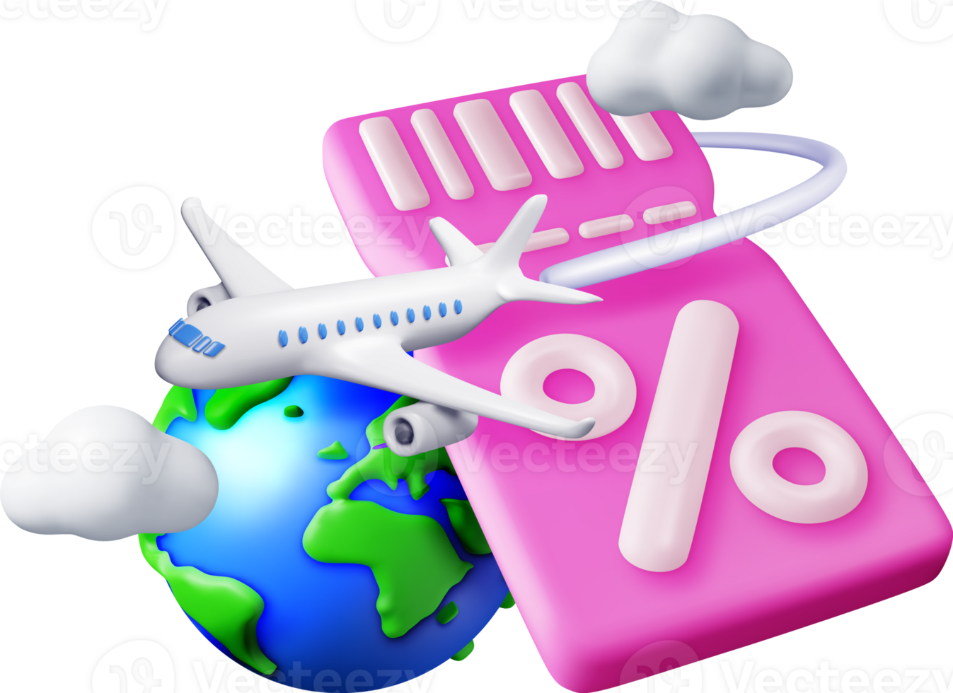 3d avion avec globe et vente bon png