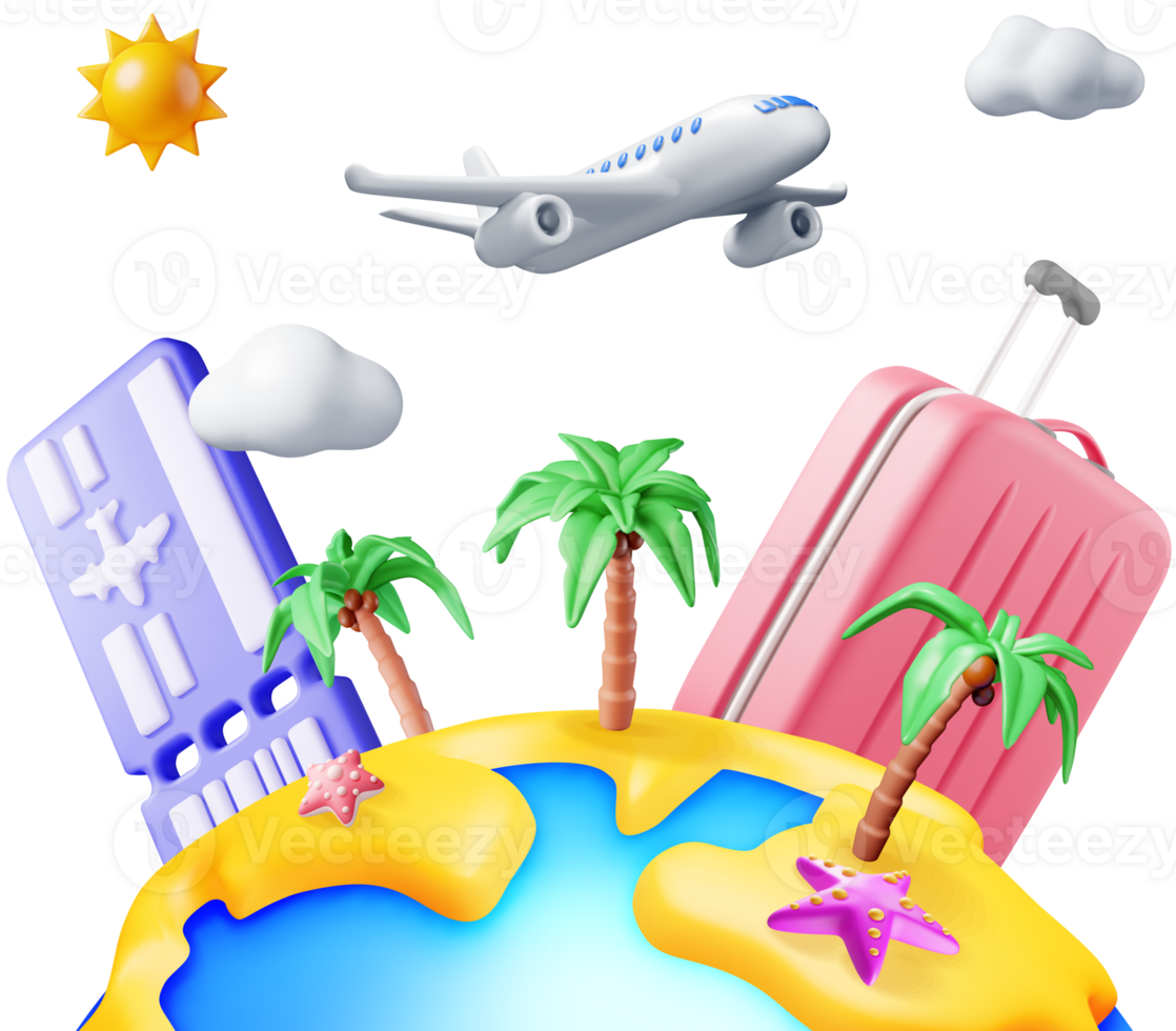 3D Landscape of Palm on Beach, Airplane Ticket Bag png