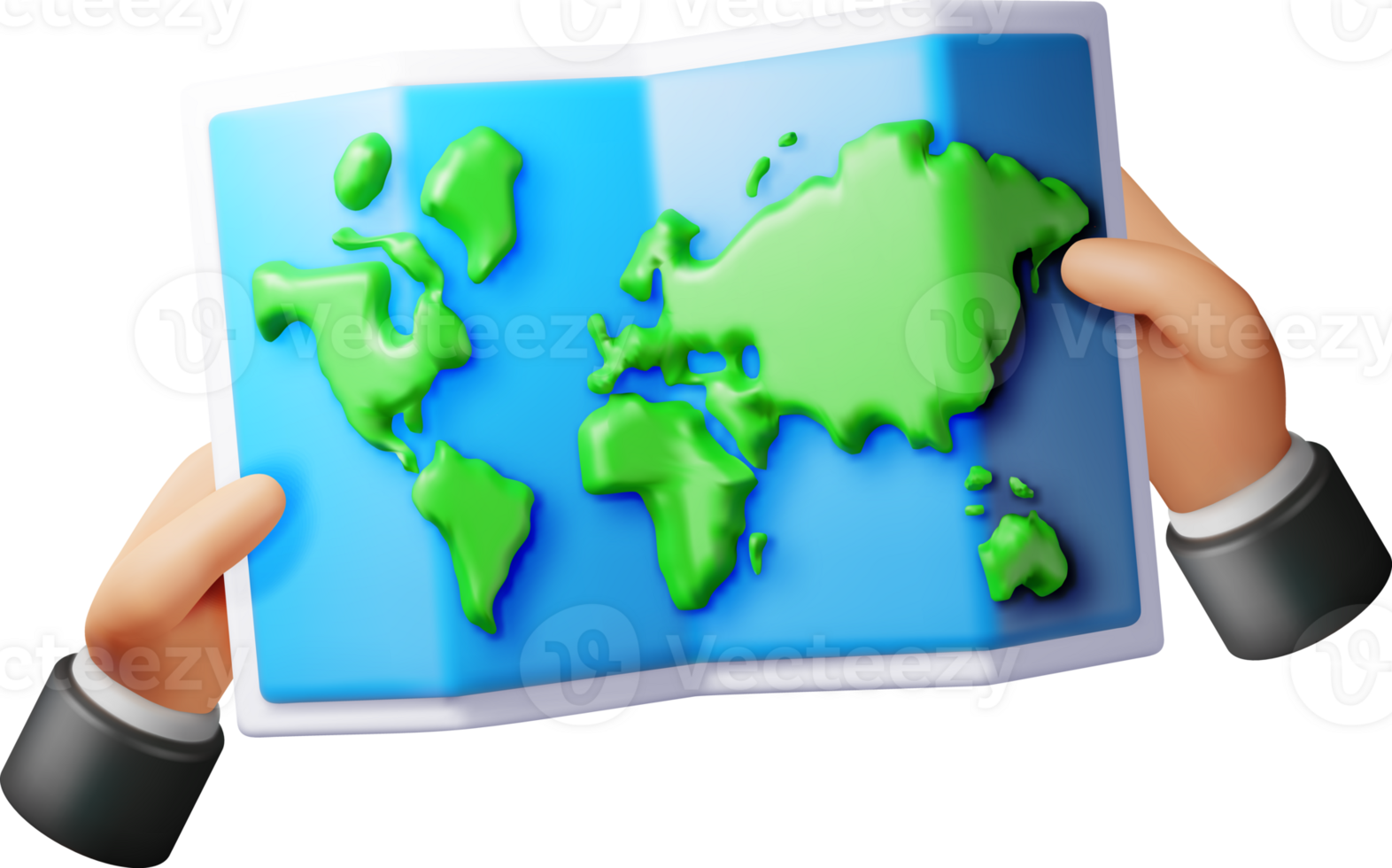 3D cartoon folded world map in hand png
