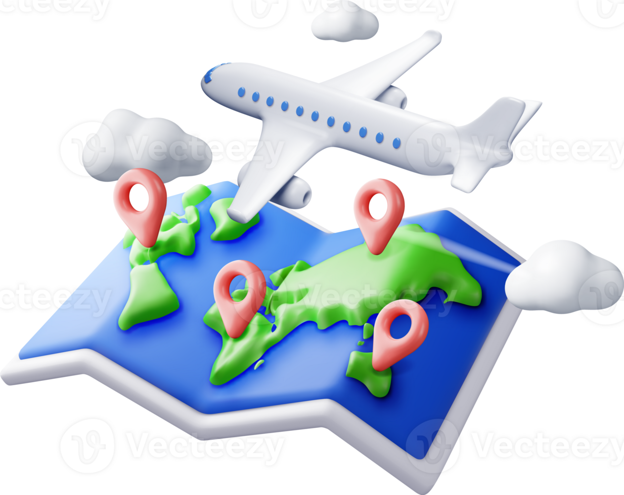 3d flygplan i moln och papper Karta png