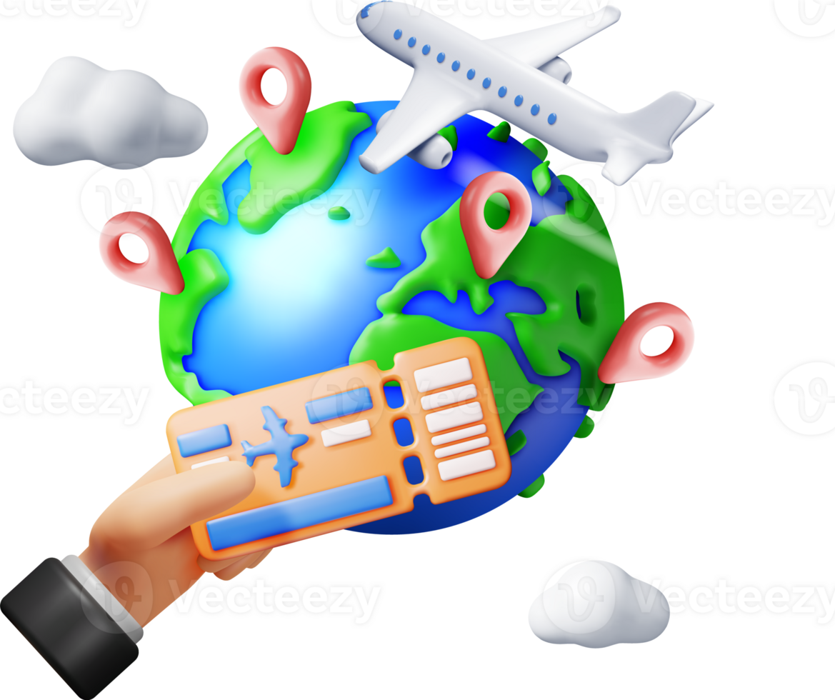 3d Airline Ticket, Globe and Airplane png