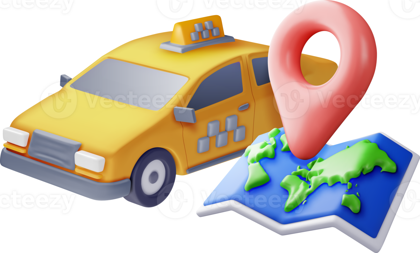 3D taxi car sedan and paper map png