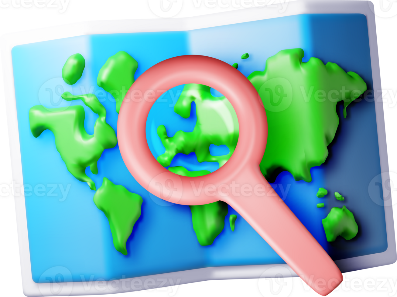 3D Location folded paper map with magnifying glass png
