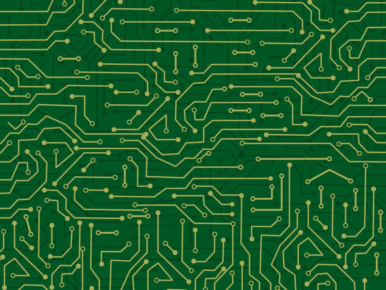 circuit board background with green and gold lines vector