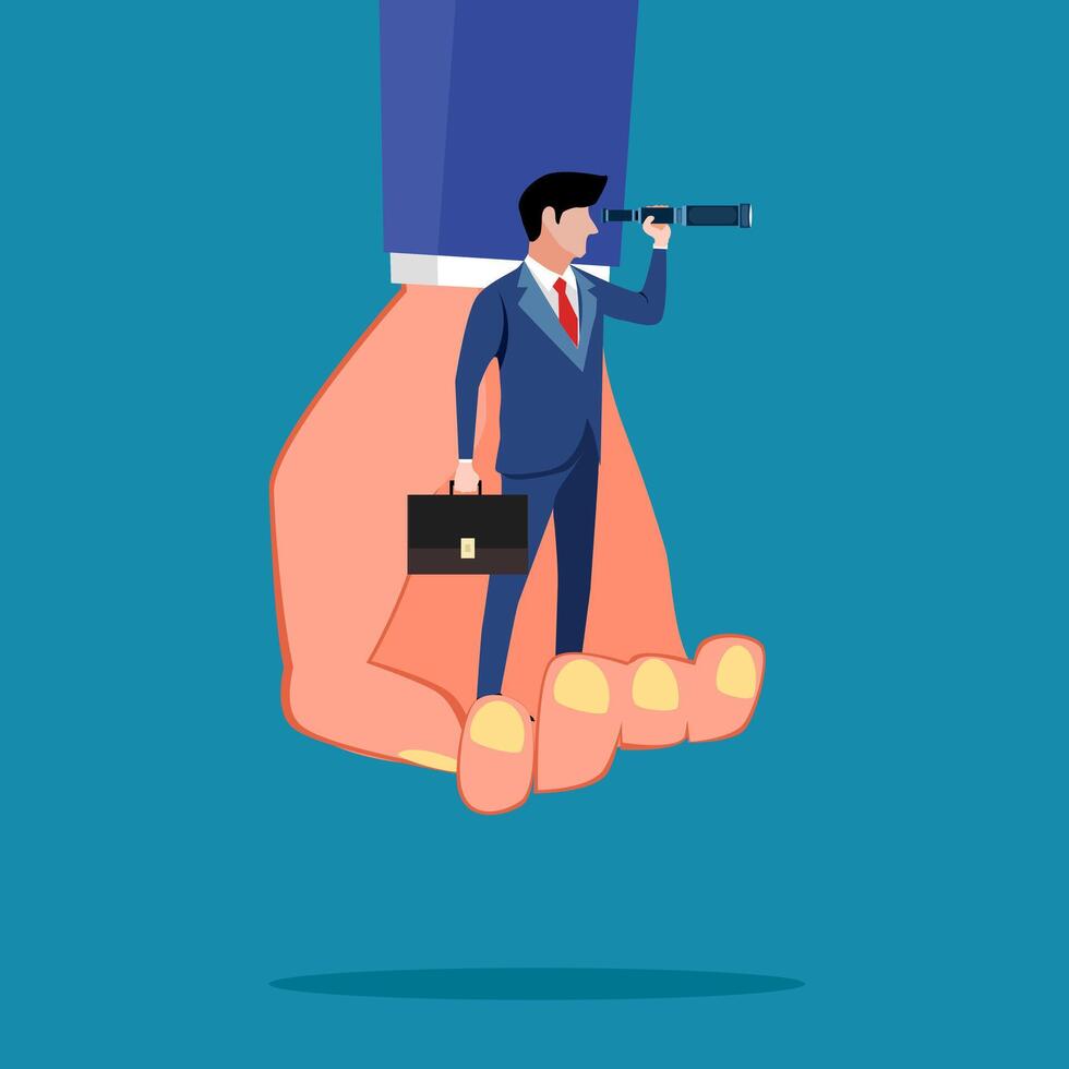 businessman holding a briefcase and looking through a telescope vector