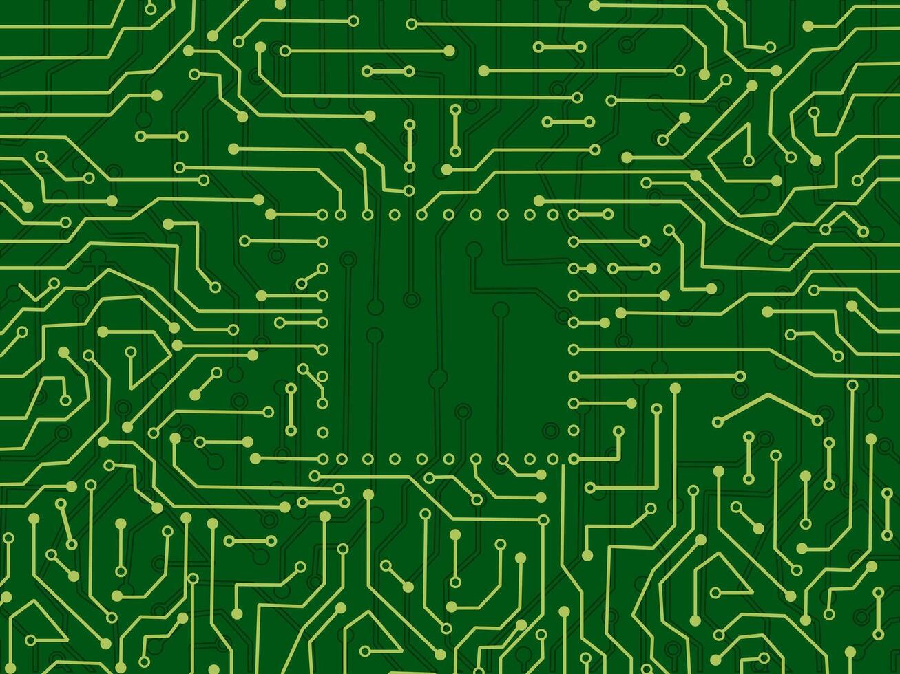 circuit board background with green and gold lines vector