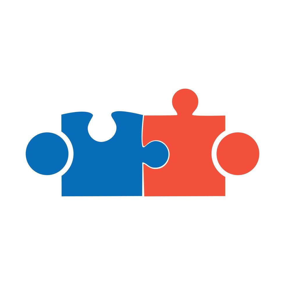 two puzzle pieces with one blue and one red vector