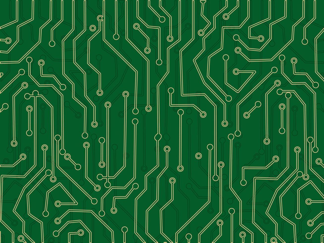 circuit board background with green and gold lines vector