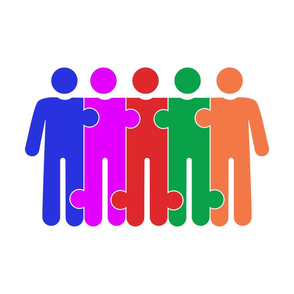 colorful people holding hands in a group vector
