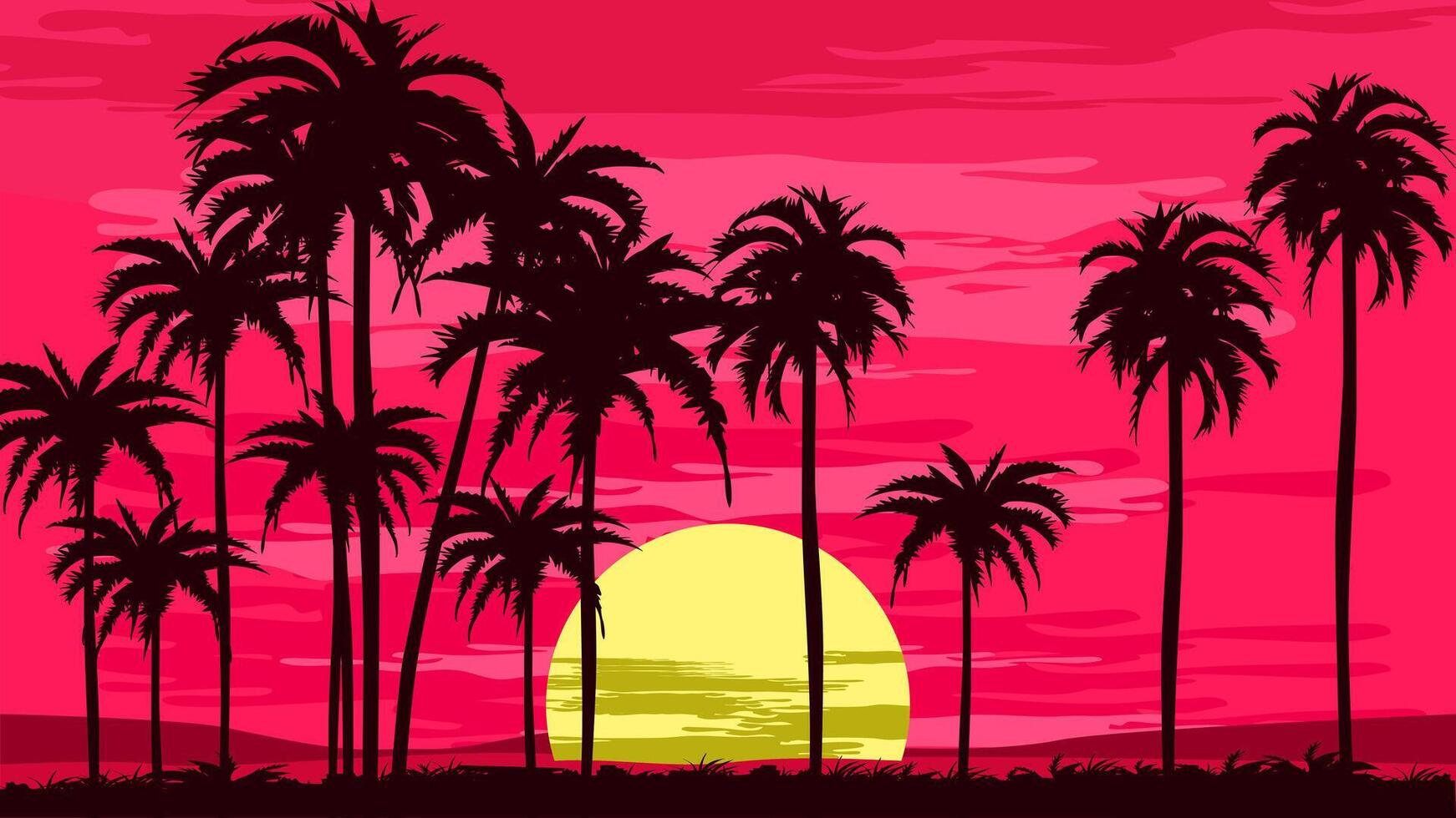 palm trees in the sunset vector