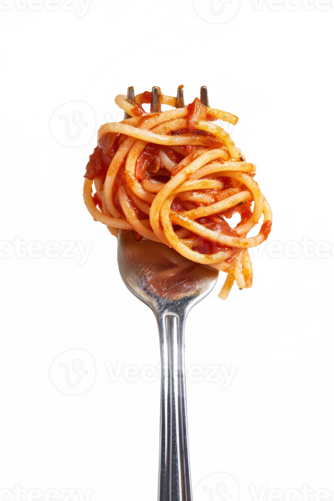 Fork with twirl of spaghetti noodles. Delicious pasta serving, close up png