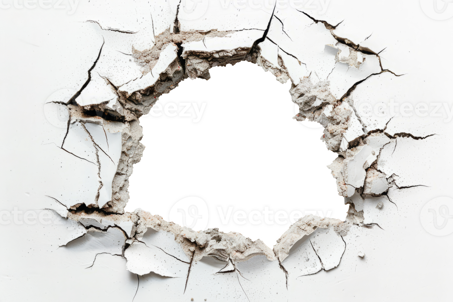 Light cracked wall. Broken wall with white isolated hole in center png