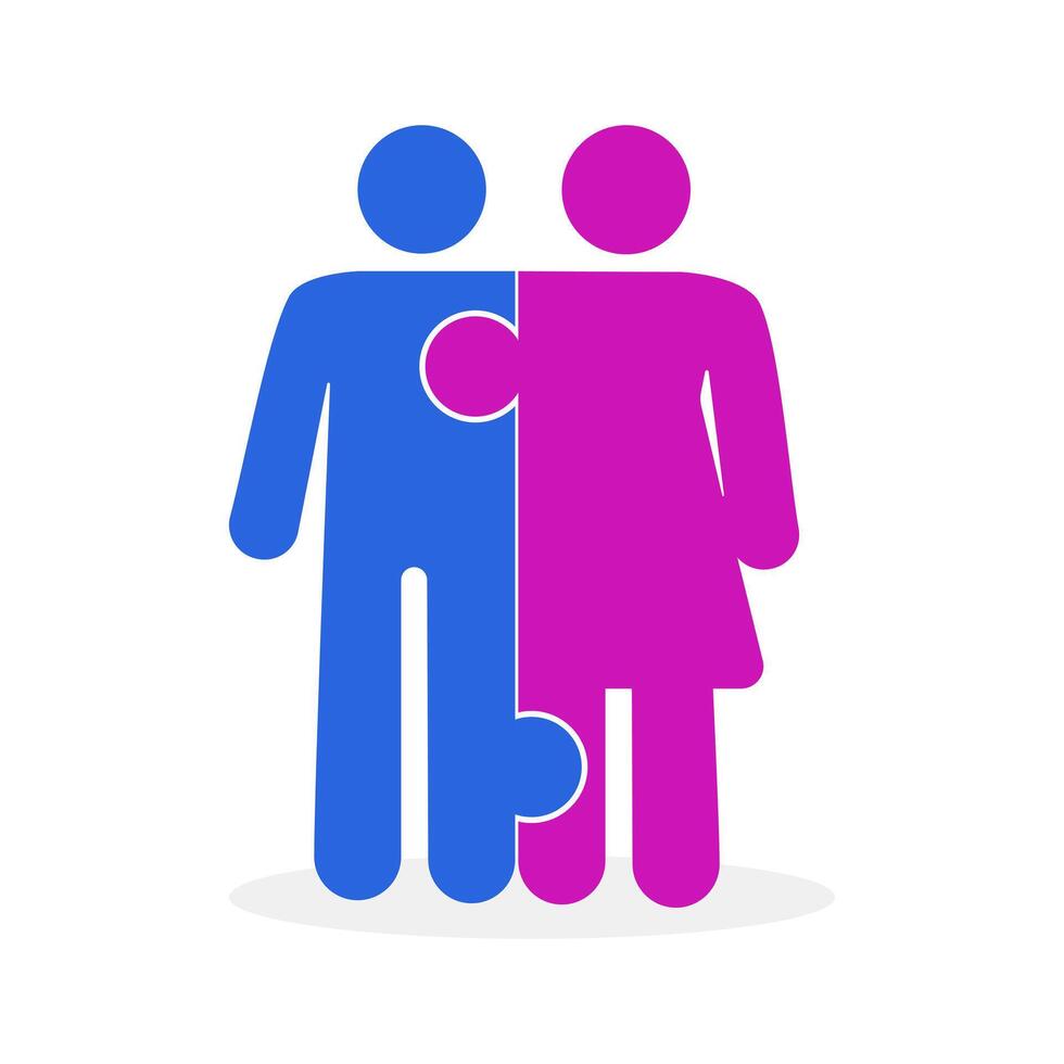 a man and woman are holding a piece of puzzle vector