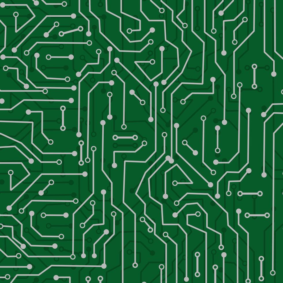 circuit board background with green and gold lines vector