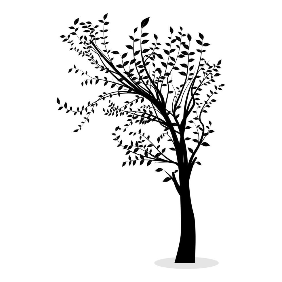 un negro y blanco ilustración de un árbol con hojas vector