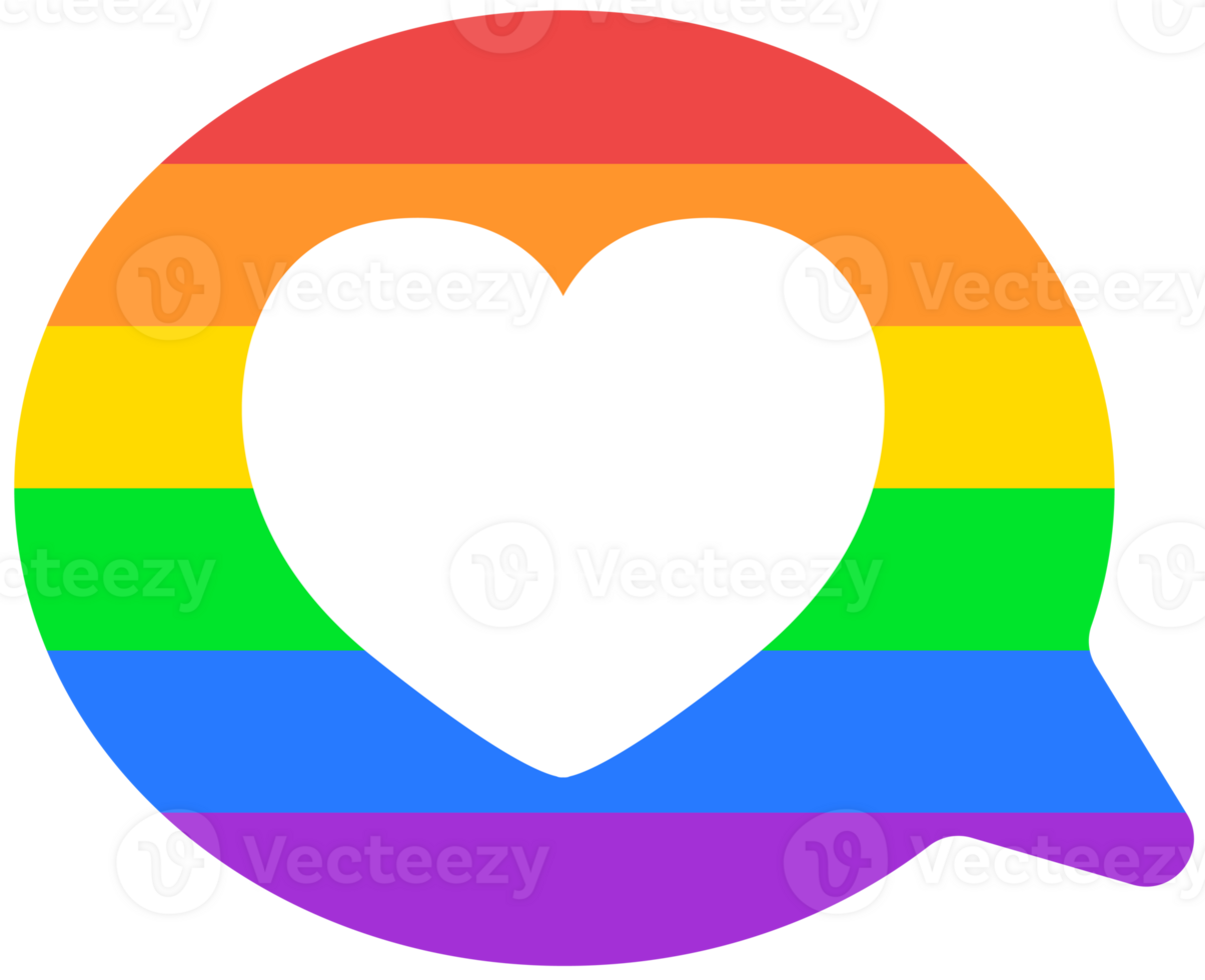 Cute and Colorful hand drawn kawaii pride month elements set speech Love bubble png