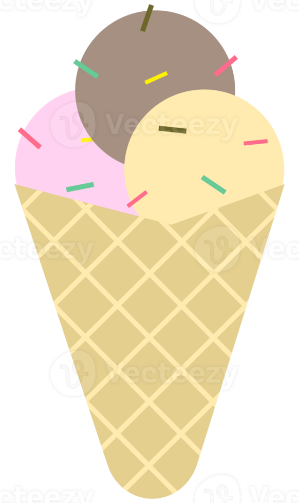 Kids hand drawn cute summer elements set ice cream wafer cone png