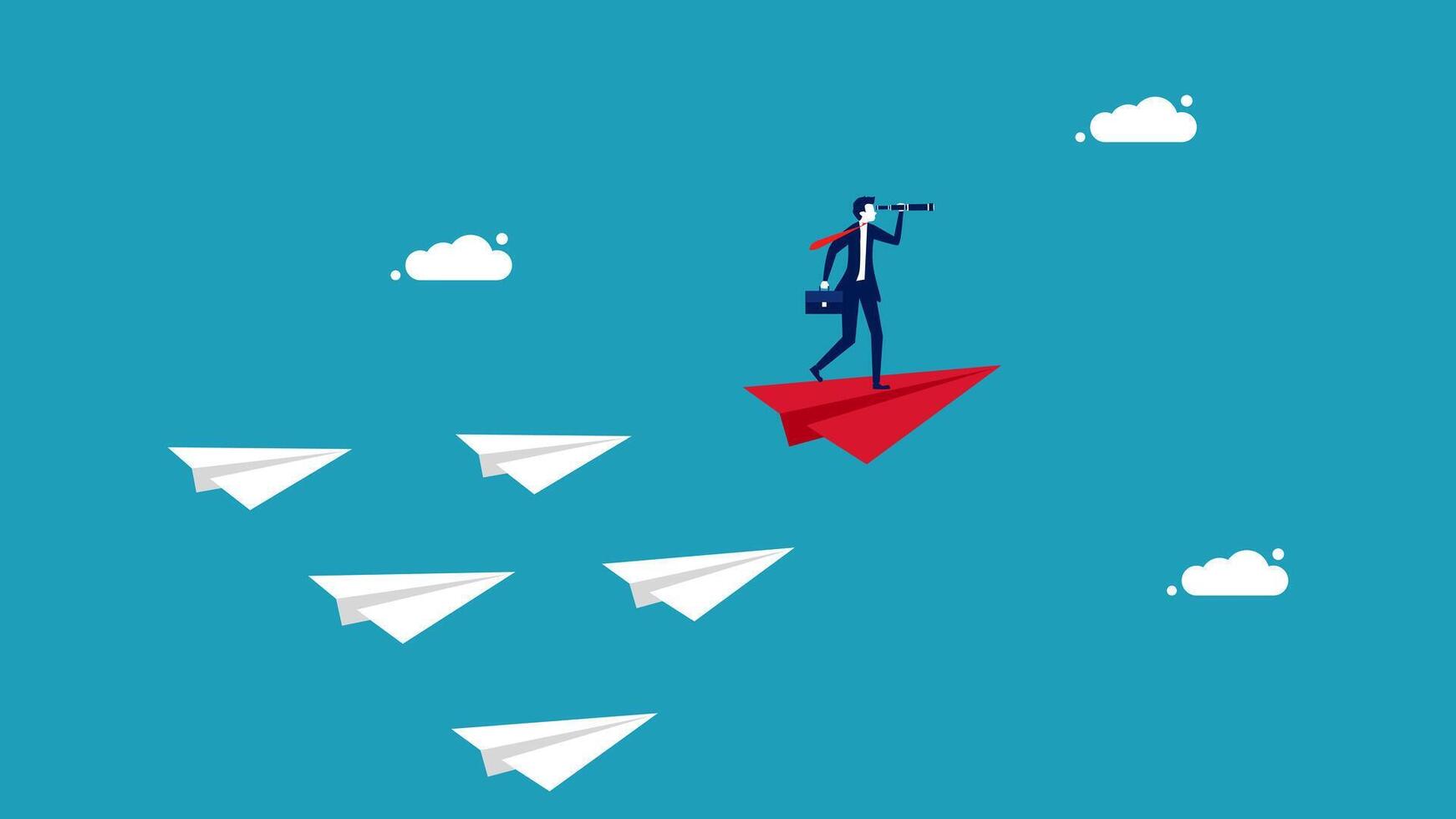 businessman on paper plane with red paper airplane vector