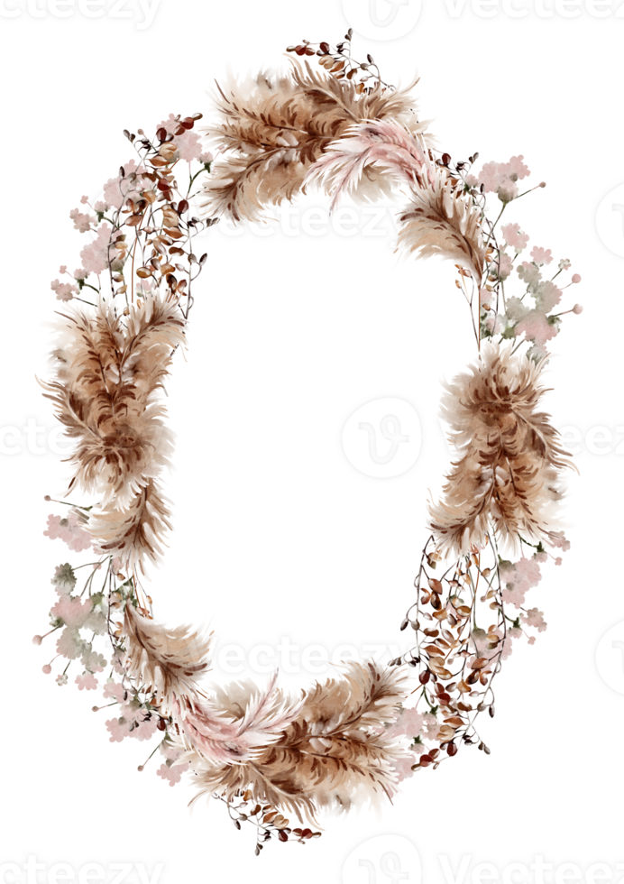 Watercolor card with pampass and herbs. Illustration png