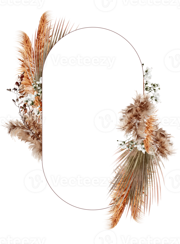 Watercolor card with pampass and herbs. Illustration png
