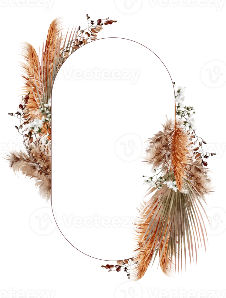 Watercolor card with pampass and herbs. Illustration png