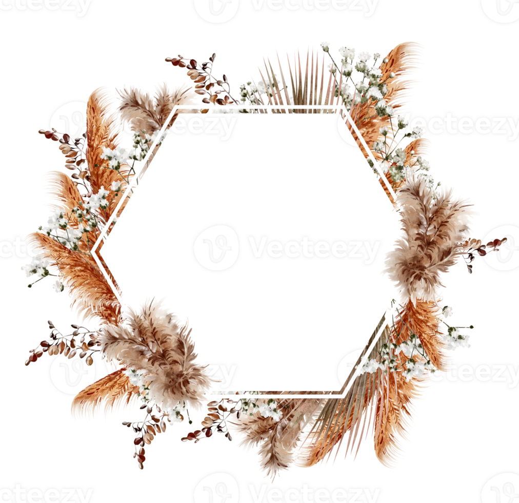 Watercolor card with pampass and herbs. Illustration png