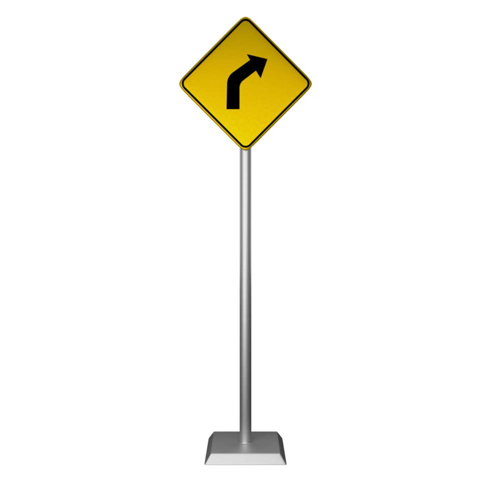 3D illustration of right turn road sign png