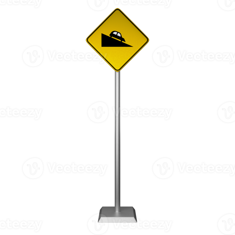 3D illustration of a steep descent road sign png