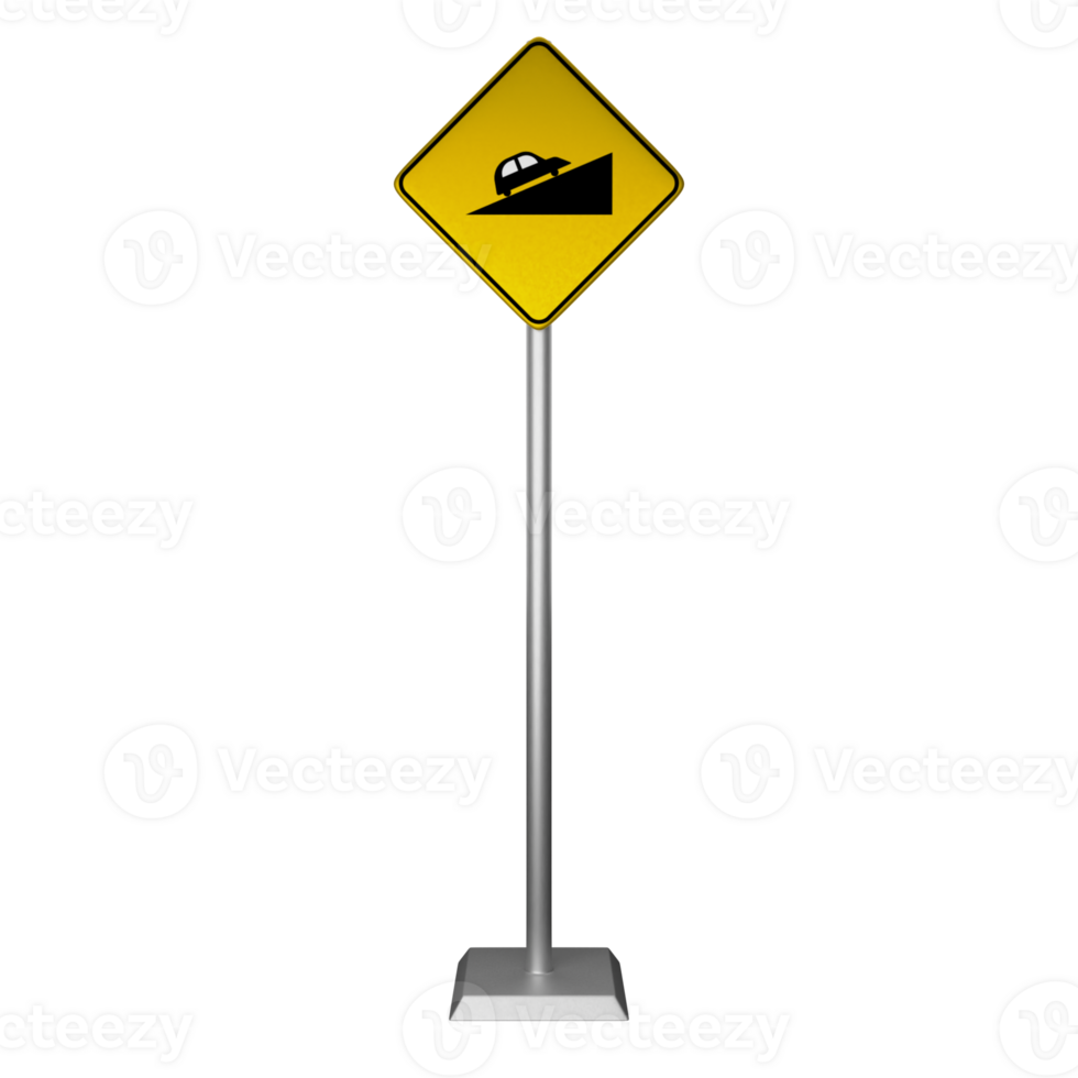 3D illustration of a steep incline road sign png