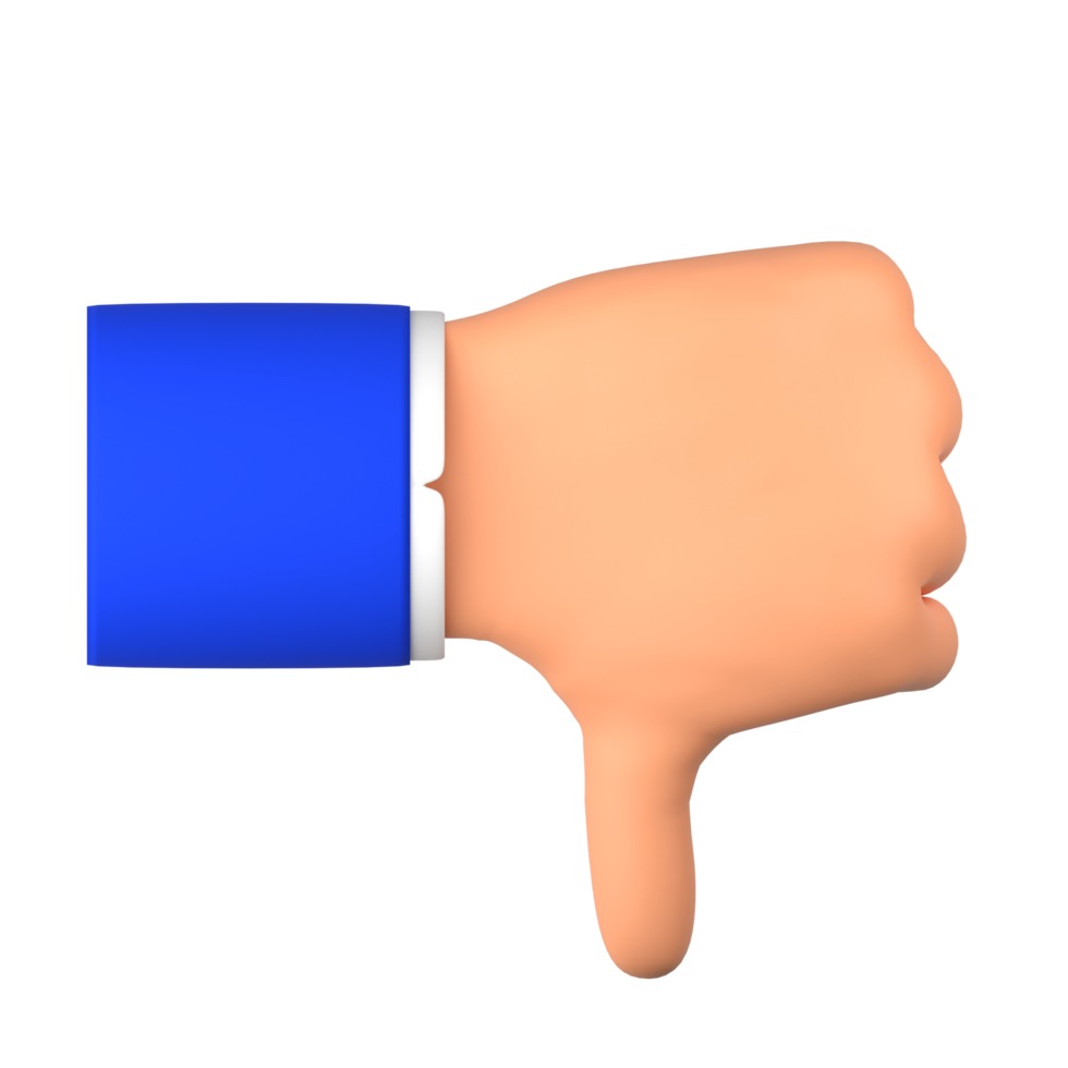 hand gives thumbs down or dislike 3d illustration png