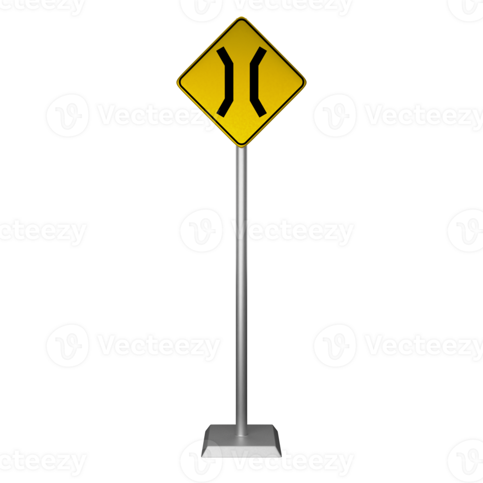 3D illustration of a narrowing road sign on a bridge png