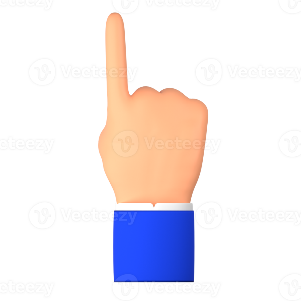 hand pointing finger up or raising his hand up 3d illustration png