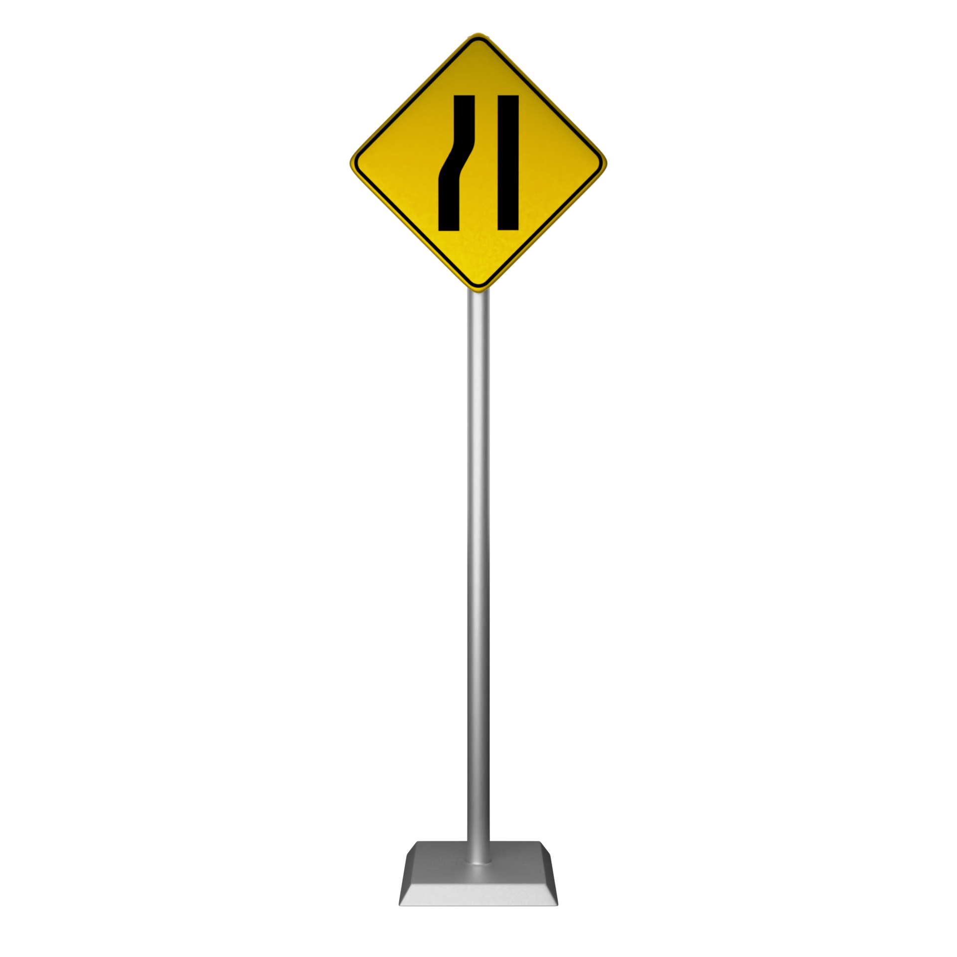 3D illustration of a narrowing road sign on the left side of the road 44765293 PNG