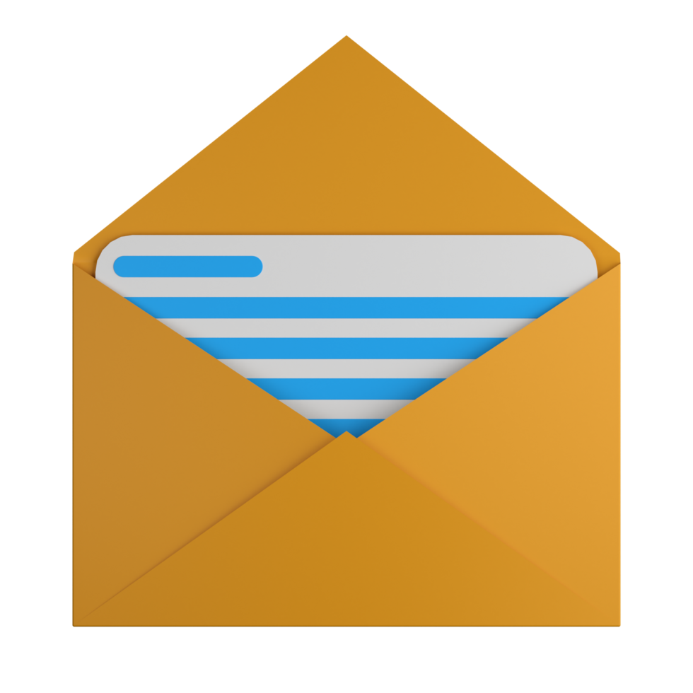 open envelope with paper 3d illustration png
