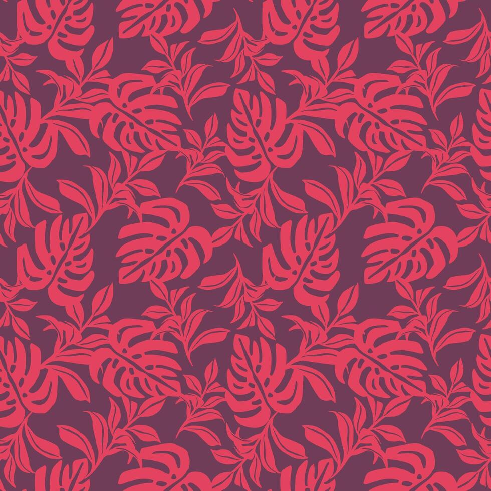 Hand drawn retro tropical leaves seamless pattern vector