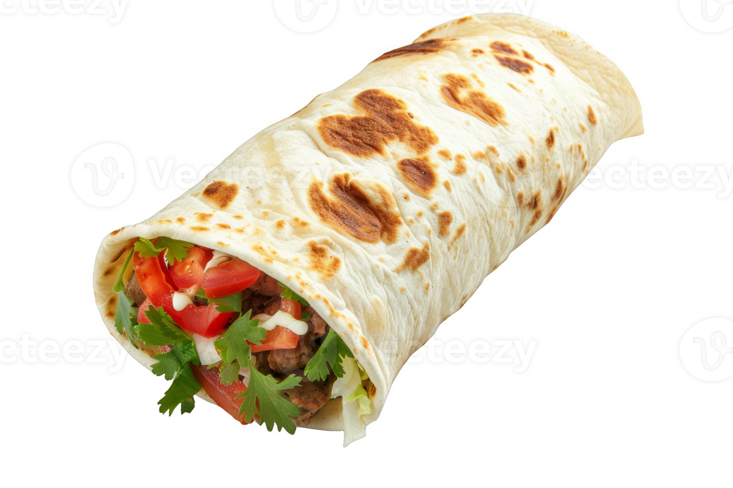 Flavorful Burrito Filled With Meat and Vegetables png