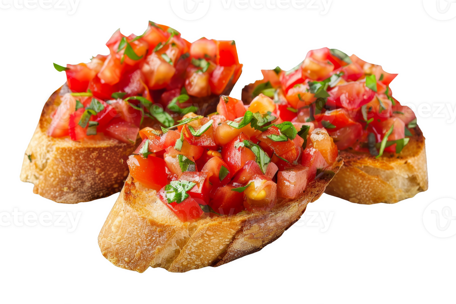 Three Tomato and Herb Topped Bread Pieces png