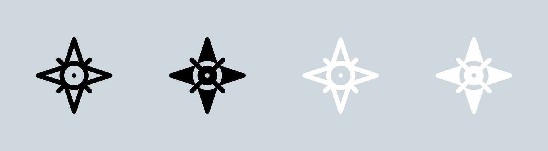 Compass icon set in black and white. Exploration signs illustration. vector